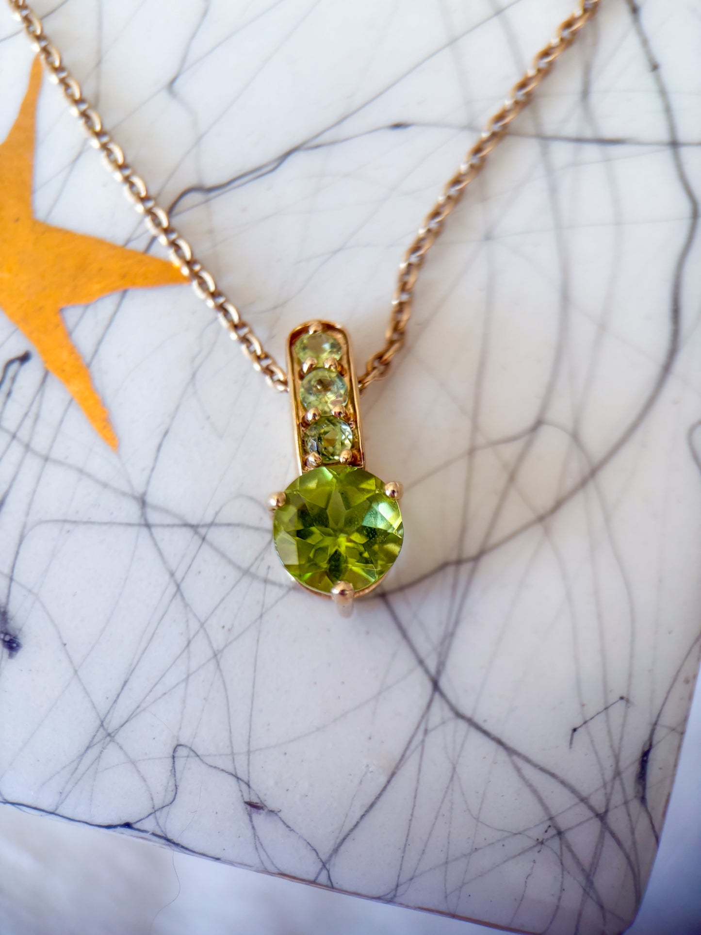 Vintage Natural Peridot Slider 14k Yellow Gold Charm