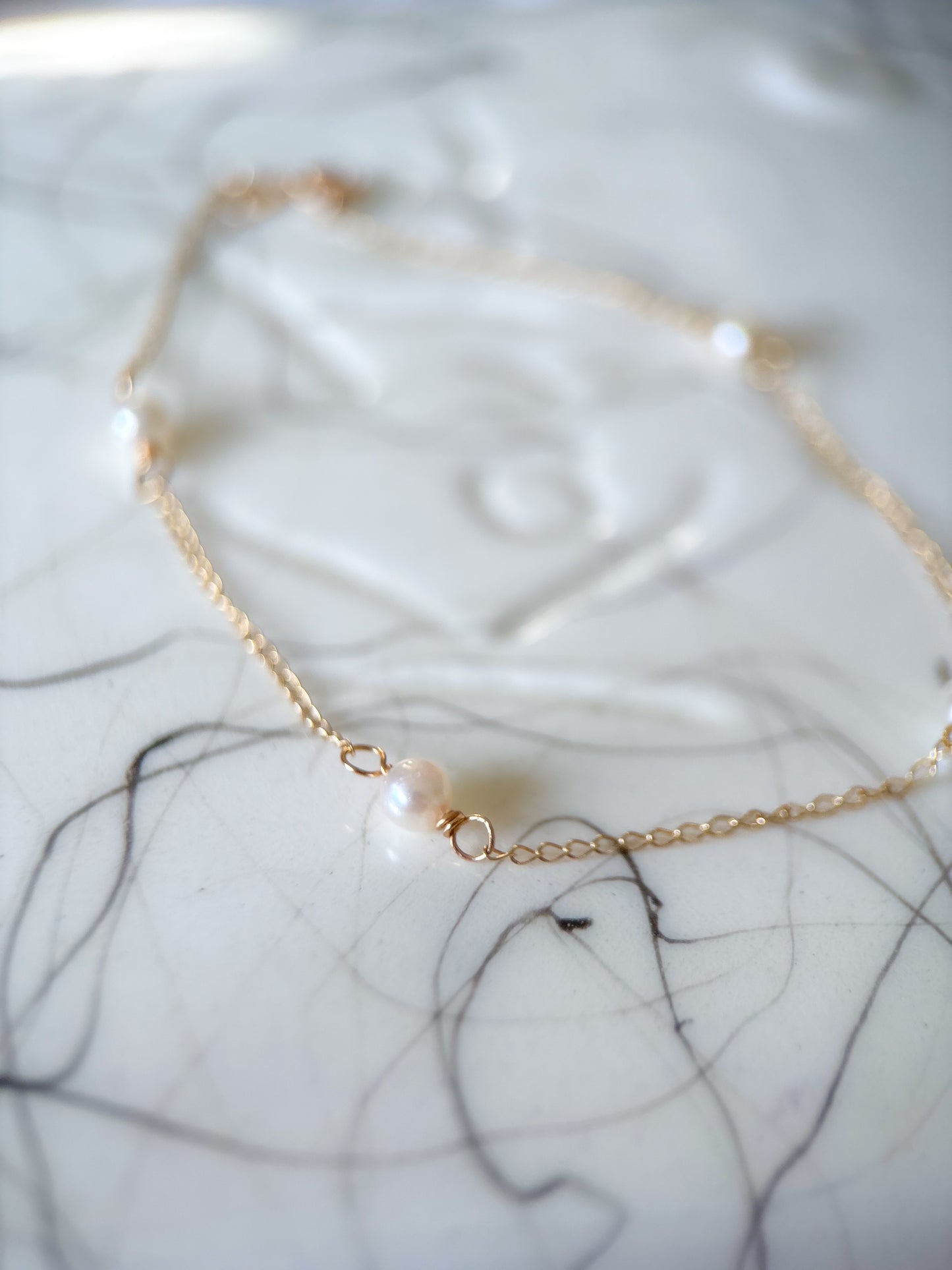 Vintage Natural Pearl Chain 14k Yellow Gold 7 Inch Bracelet