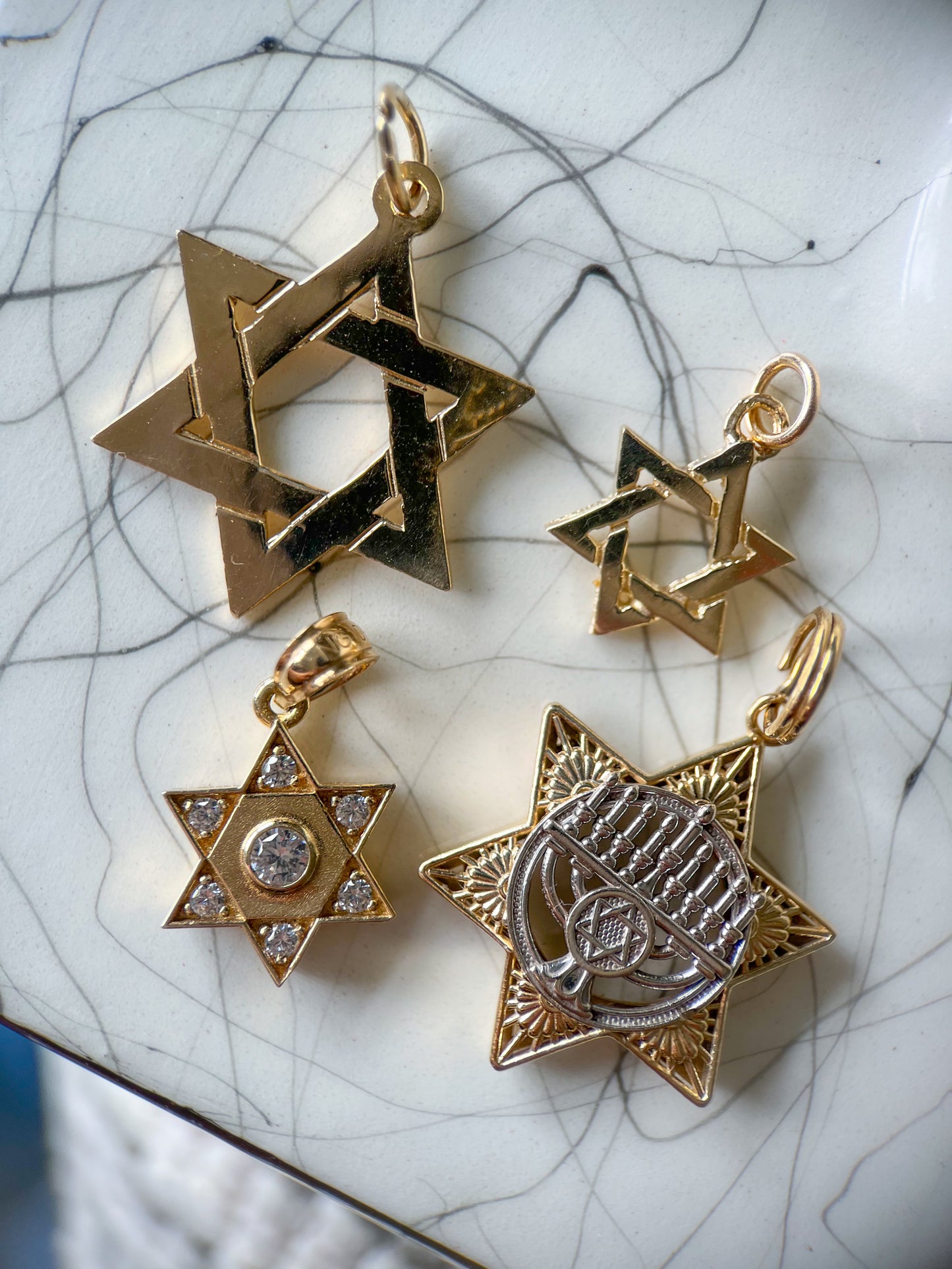 Vintage 14k Yellow Gold Judaica Star of David Charms - Two Sizes