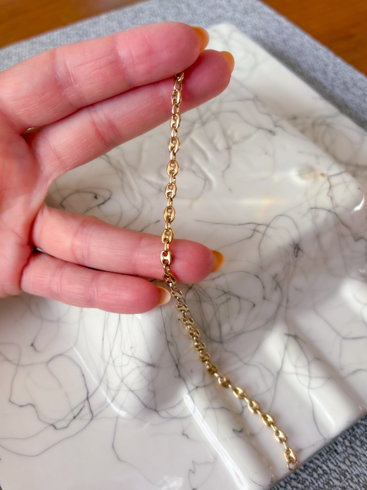 Vintage Puffed Mariner 14k Yellow Gold Mariner Chain 7 Inch Bracelet