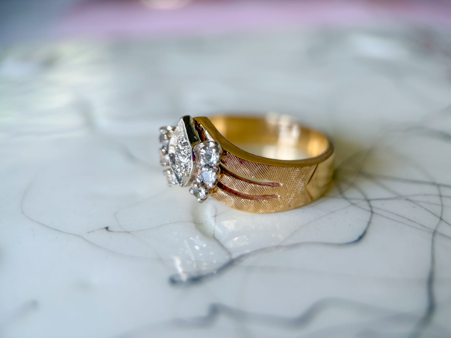 Vintage Natural Diamond 14k Yellow Gold Ring