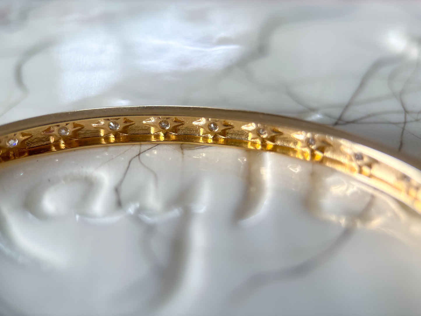 Natural Diamond Starburst 14k Yellow Gold 6 Inch Bangle