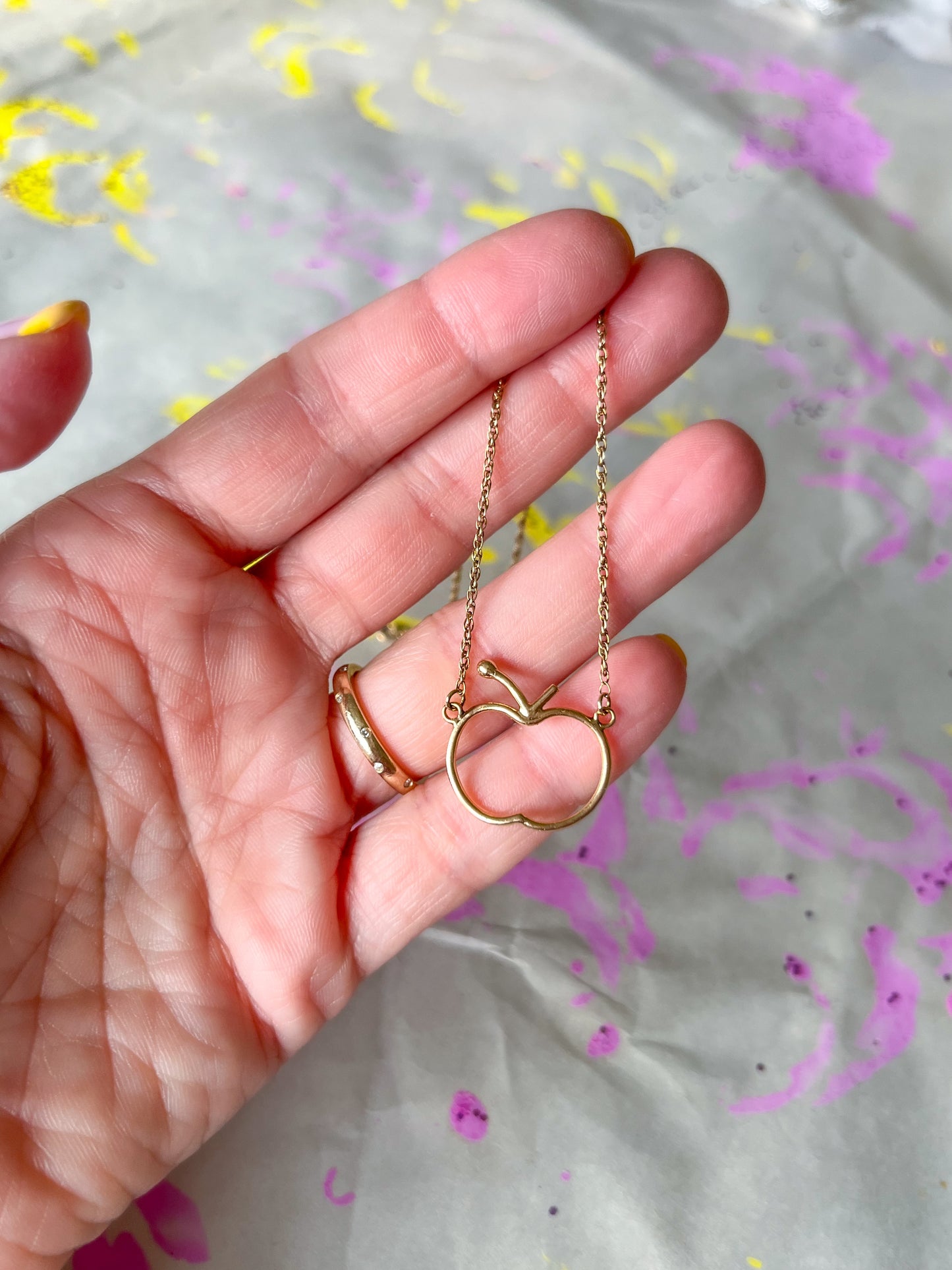 Vintage 14k Apple Charm on 10k Chain Necklace