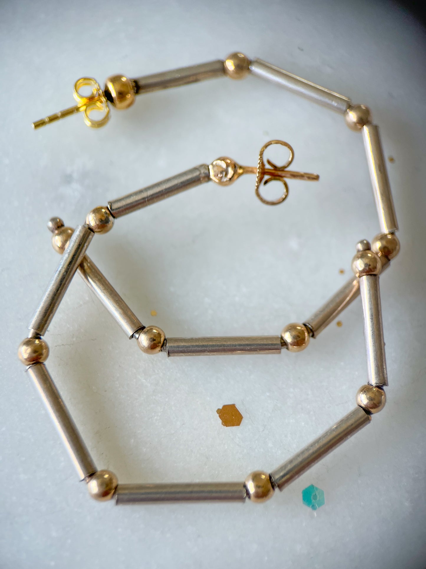 Vintage Sterling Silver Large Hoops with 14k Yellow Gold Balls, Circa 1970s