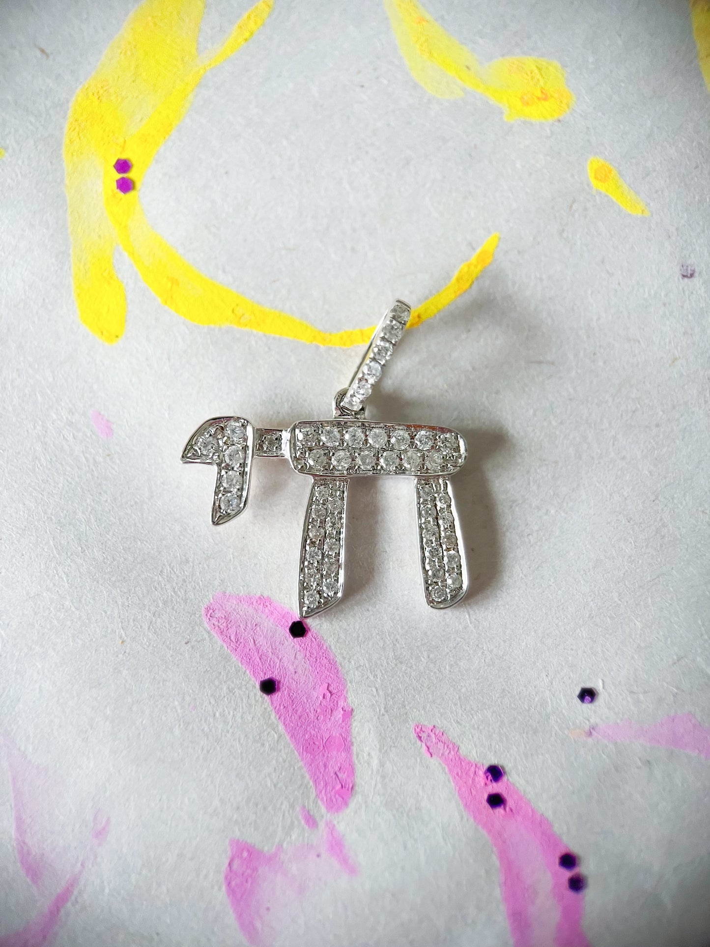 Natural Diamond Chai 14k White Gold Charm