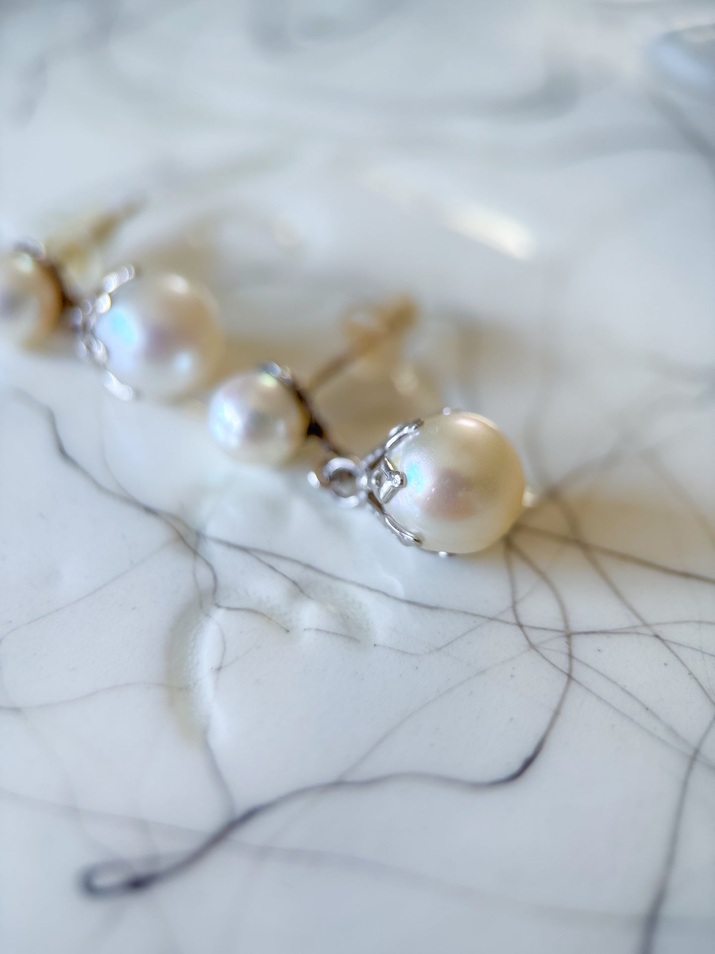 Vintage Pearl 14k White Gold Dangle Earrings