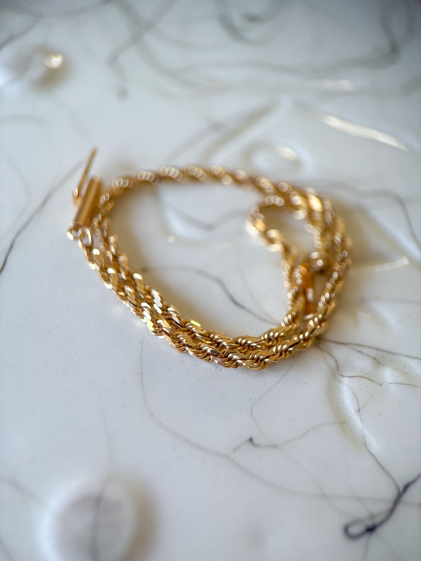 Vintage Rope Chain 14k Yellow Gold 7 Inch Bracelet