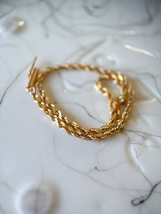 Vintage Rope Chain 14k Yellow Gold 7 Inch Bracelet