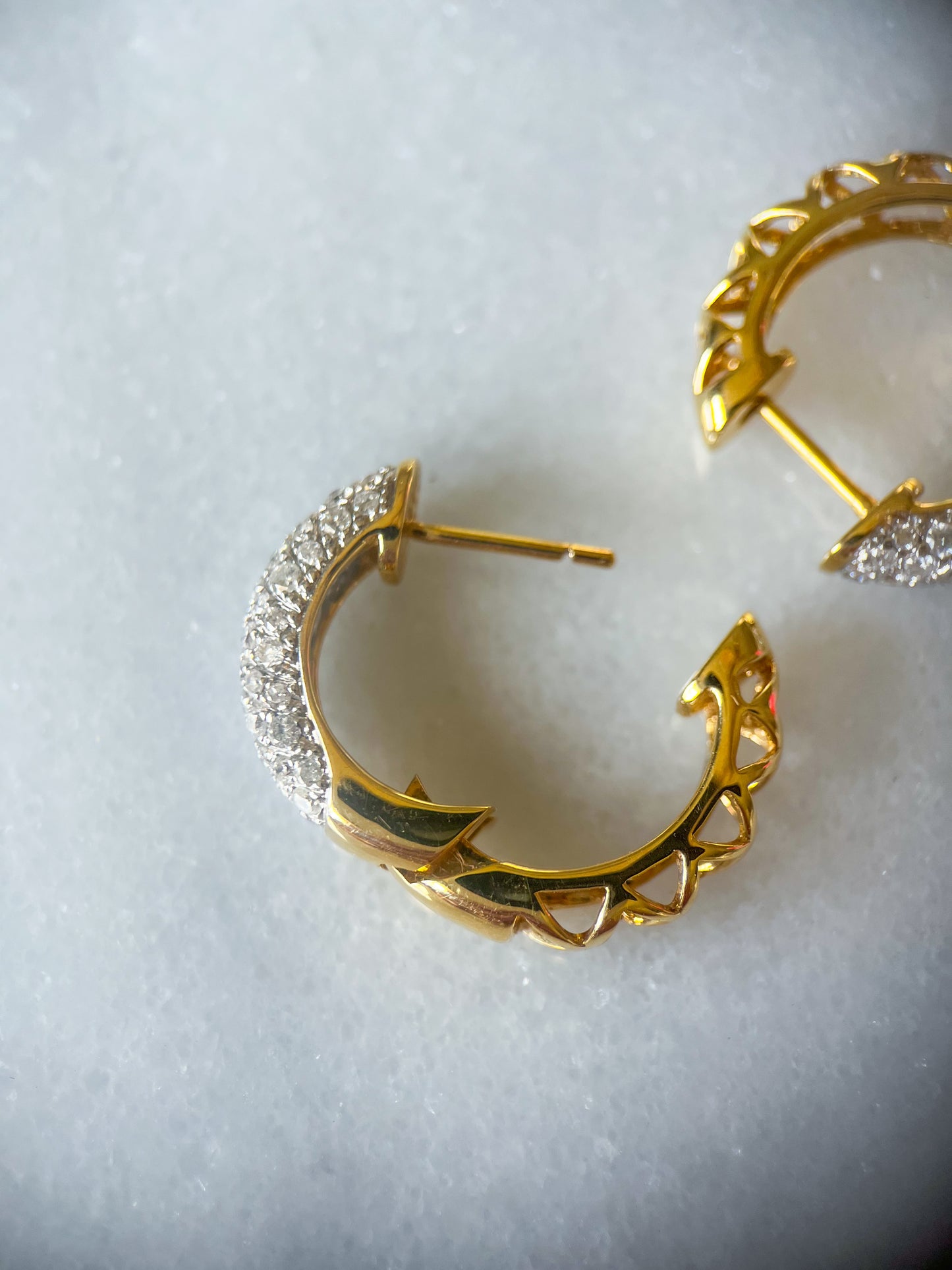 Natural Diamond Encrusted 14k Yellow Gold Huggie Earrings