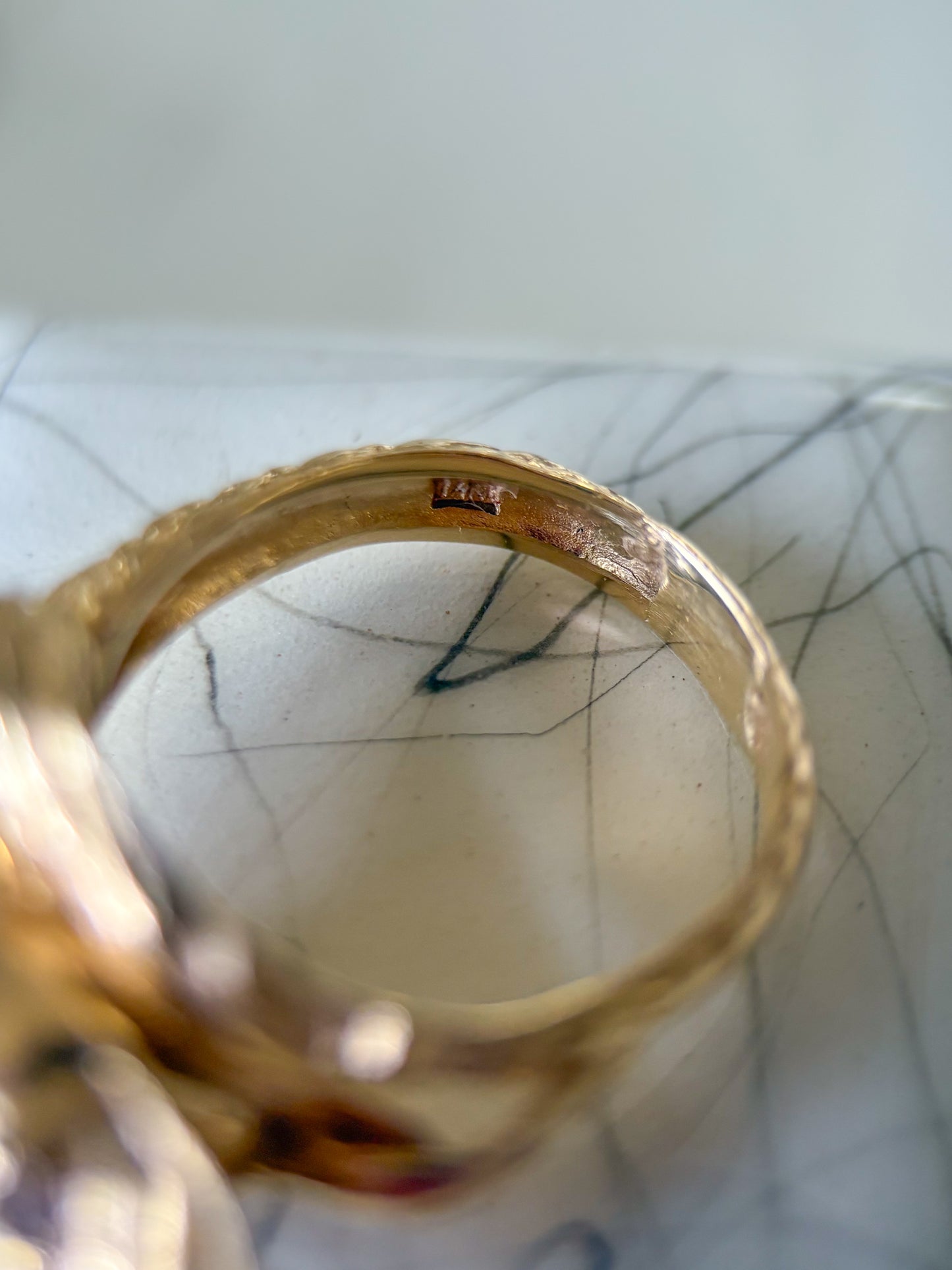 Vintage Snake with Natural Diamond Eyes 14k Yellow Gold Ring