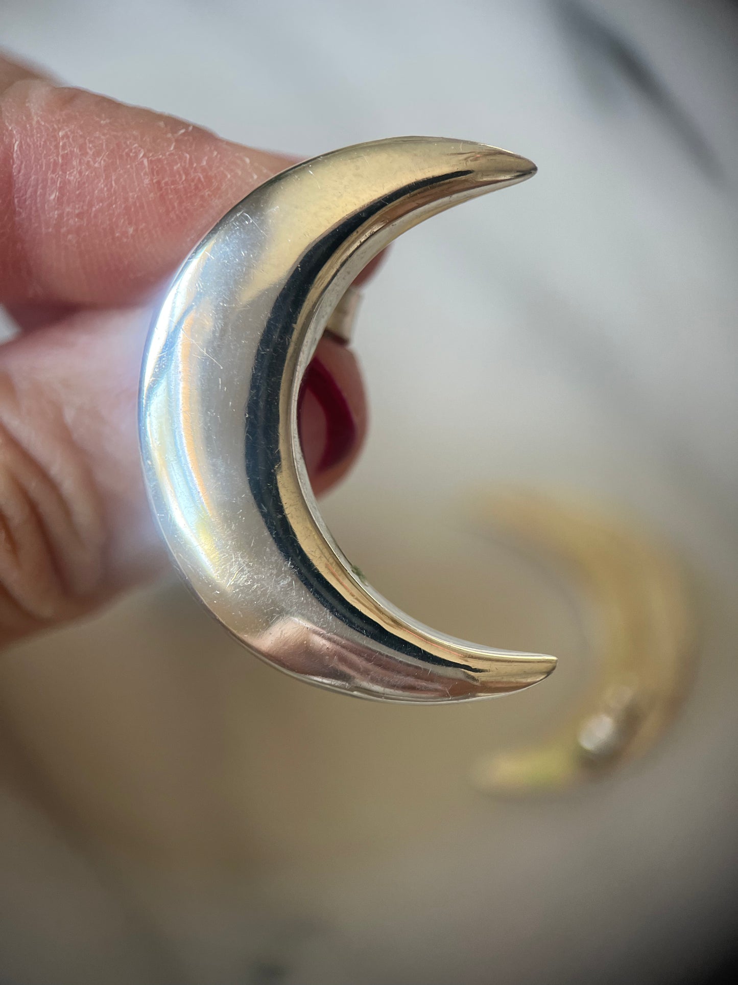 Vintage Sterling Silver Large Moon Crescent Stud Earrings, circa 1970s