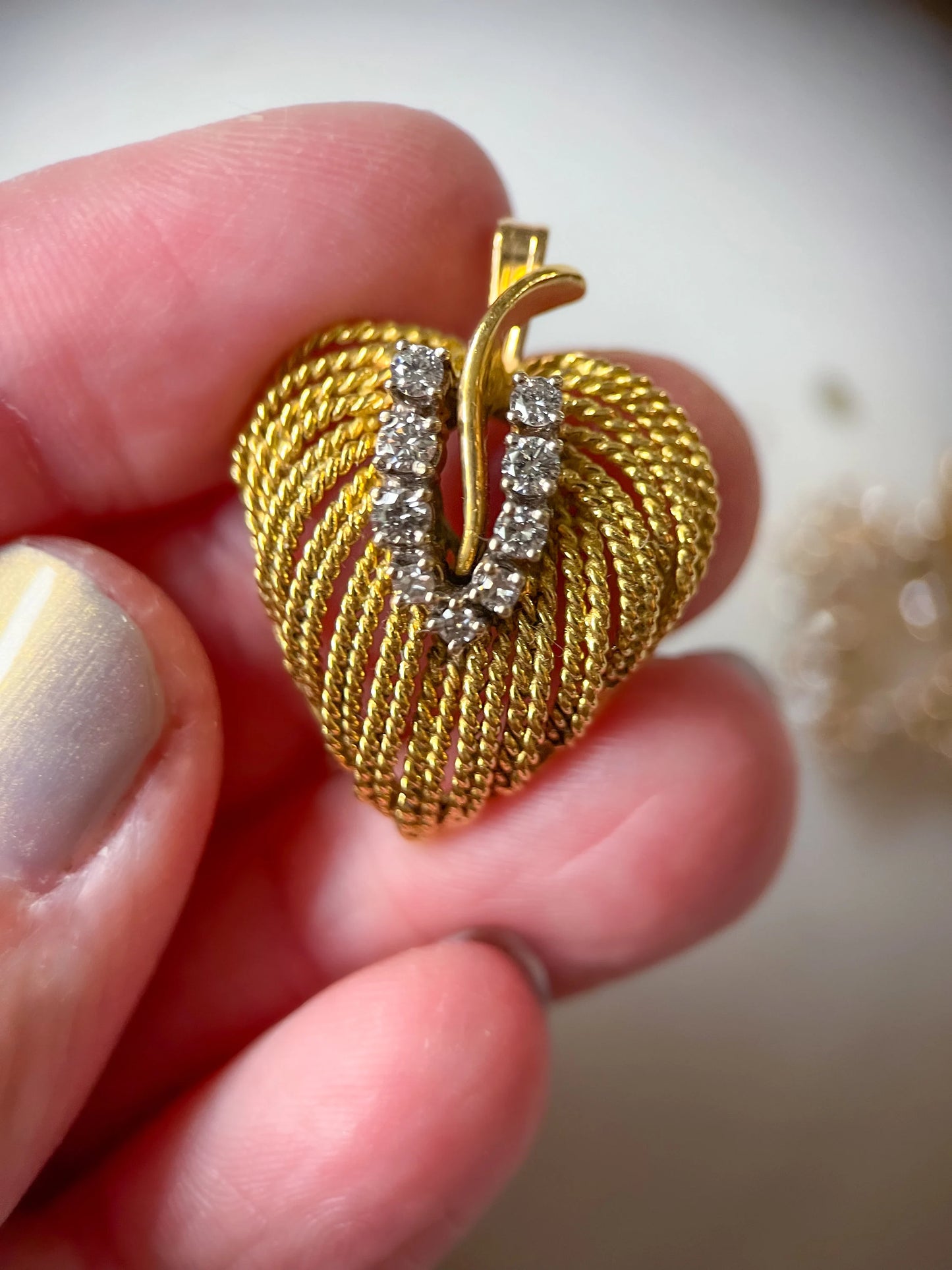 Vintage Natural Diamond Heart 14k Yellow Gold Charm